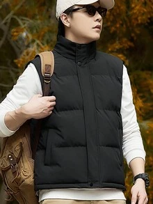 男士拉链保暖内衬背心加厚外套，保暖 - 黑色 - 查看 1