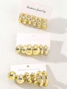 Set de 9 perechi de cercei cu cerc din aliaj exagerat de culoare aurie