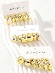 Set de 9 perechi de cercei cu cerc din aliaj exagerat de culoare aurie