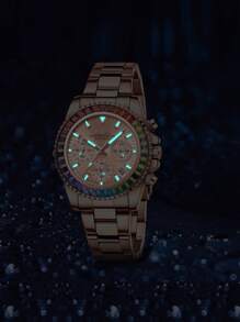 BIDEN Reloj de mujer elegante y de moda BIDEN, reloj de cuarzo para negocios y ocio, cronógrafo de 12/24 horas, calendario luminoso impermeable, caja multicolor, correa de acero inoxidable, reloj de mujer + caja