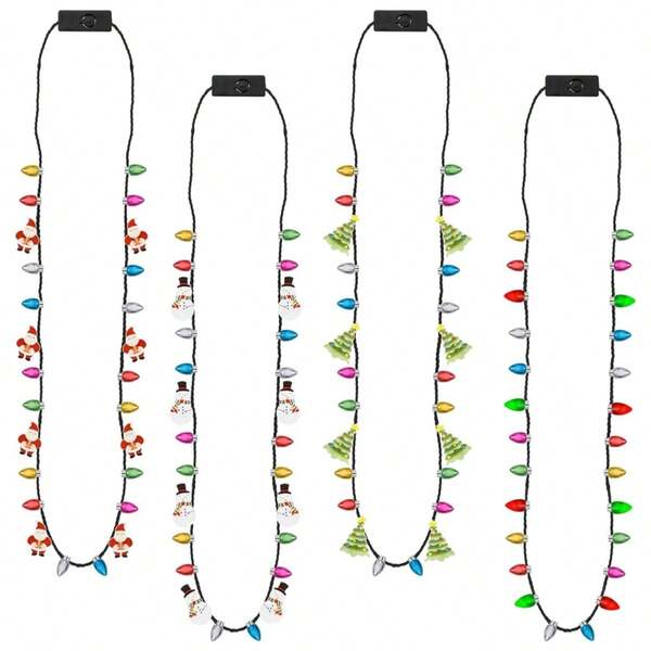 Christmas Necklace, 1/2/5Pcs Light Up Christmas Necklace, Glowing Bulb Christmas Tree Santa Candy Cane Necklaces, 3 Modes Colorful Christmas Party Favors, Ugly Xmas New Year Eve Party Supplies Accessories