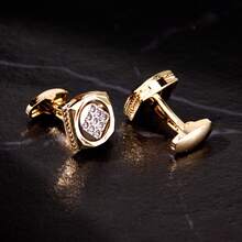 1 Pair Solid Color Zinc Alloy Cufflinks, Gold Plated, All Season - Gold - View 7