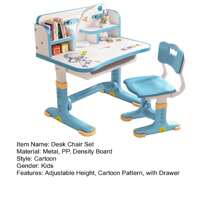 Widened Desktop Multi Separation Cartoon Pattern Desk Chair Set Kids Adjustable Height Study Table With Drawer Chair Set - Blue - View 11