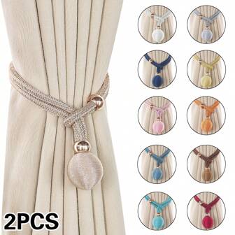 2pcs Round Ball Shaped Curtain Tiebacks, Minimalist Polyester Round Ball Curtain Tie Backs, Adjustable Curtain Ropes Clips For Home And Office Curtain Decor Gifts Birthday Graduation