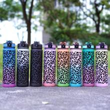 1 pieza Botella de agua deportiva con estampado de leopardo de 32oz (aproximadamente 1000ml) con pajilla, adecuada para correr, fitness, saltar la cuerda, actividades al aire libre - Multicolor - Ver 8