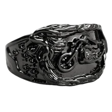 Anillo de motociclista con grabado de pico de águila, estilo punk negro