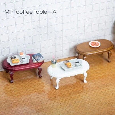 1 件 1:12 娃娃屋微型家具客厅微场景白色方形/圆形胡桃木咖啡桌，可爱的迷你咖啡桌装饰，适合派对礼物