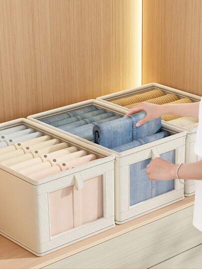 1 件牛津布窗口可视衣服带盖收纳盒便携式织物收纳盒防潮内衣收纳盒折叠衣柜收纳盒适用于衣服、裤子、袜子、内衣。