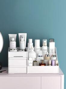 1 pieza, Caja de almacenamiento de múltiples cajones, Caja de almacenamiento de cosméticos, Caja organizadora de maquillaje, Organizador de escritorio para dormitorio, Caja de almacenamiento de plástico, Caja para colocar en el tocador de cuidado de la piel y cosméticos, Caja de almacenamiento de papelería, Organizador de cajones para papelería