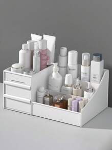 1 pieza, Caja de almacenamiento de múltiples cajones, Caja de almacenamiento de cosméticos, Caja organizadora de maquillaje, Organizador de escritorio para dormitorio, Caja de almacenamiento de plástico, Caja para colocar en el tocador de cuidado de la piel y cosméticos, Caja de almacenamiento de papelería, Organizador de cajones para papelería