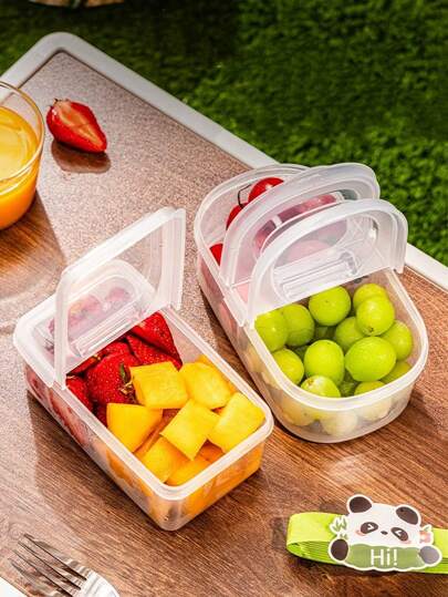 1 件/2 件透明塑料分隔储物盒、冰箱储物盒、水果蔬菜保鲜盒、双开便携式午餐盒、食品储存容器、厨房配件、适用于野餐、家庭、办公室、学校宿舍、厨房组织、冰箱储存、食品储存、零食盒、香料盒、野餐盒、餐食准备、家居装饰、学校用品