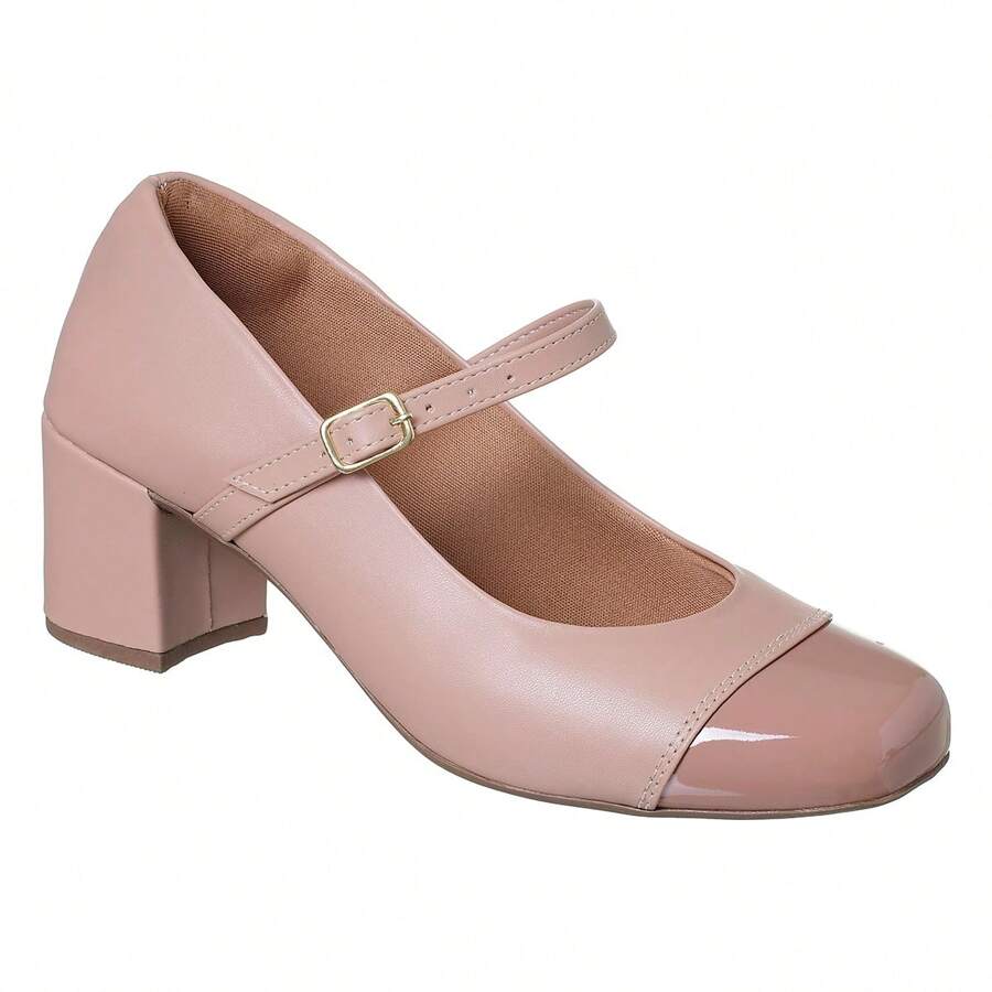 Mary Jane Square Toe Low Heel Pumps Ref 1501 - Bụi hồng - Xem 1