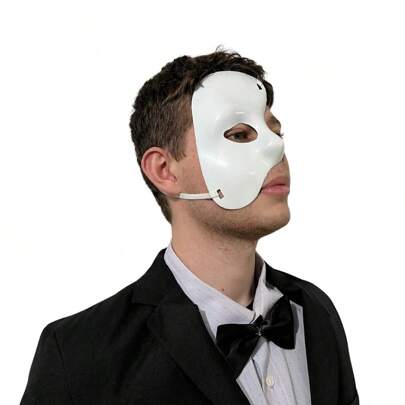 Máscara Meio Rosto Branca Fantasma da Ópera