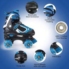 Roller Skates For Boys Girls, 4 Sizes Adjustable Quad Skates For Kids With All Light Up Wheels, Full Protection For Toddler's Indoor And Outdoor Sports - Blue - View 2