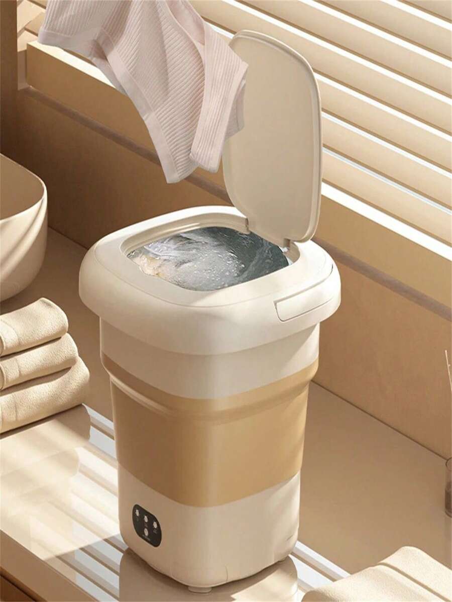 Mini Clothes Washing Machine 8 L And 6.5L Folding Portable Modern Automatic Washing Machine For Travel Underwear - 米色 - 查看 1