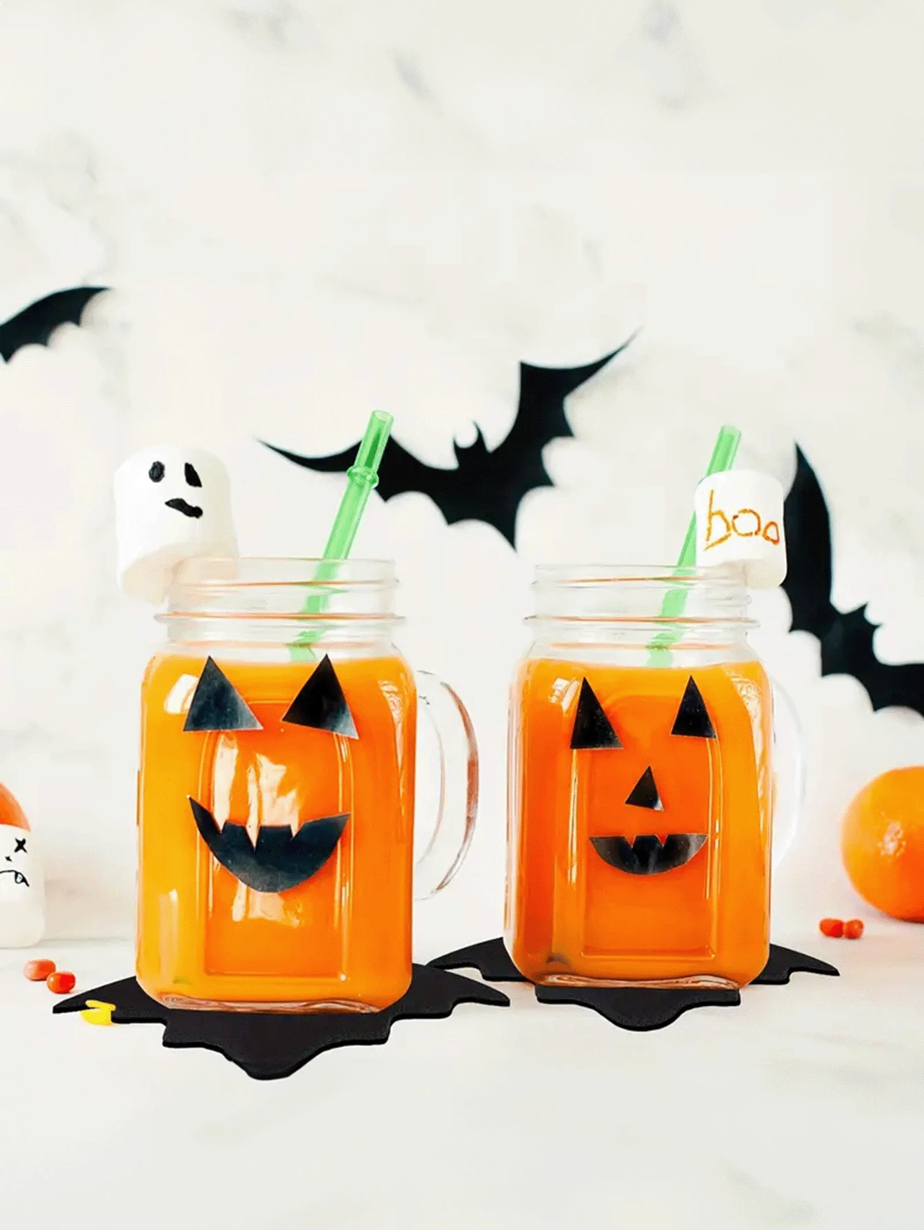 10pcs Halloween Bat Cup Coasters, Black Felt Drink Coasters, NonSlip