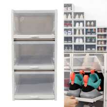 3Pcs Stackable Shoe Box Push Drawer Storage Organizer Shoe Box Clear Cover Gray
