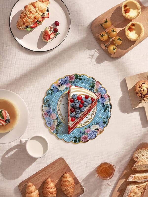 10 piezas Platos de papel desechables con diseño floral para fiesta de té, decoración de regalo fresca para eventos