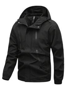 2024 New Spring Autumn Waterproof Softshell Jacket, Outdoor Sports Windbreaker, Casual Hooded Coat - Black - View 1
