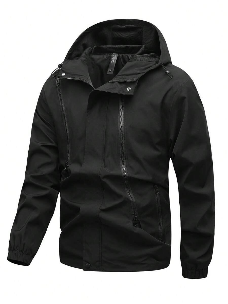 2024 New Spring Autumn Waterproof Softshell Jacket, Outdoor Sports Windbreaker, Casual Hooded Coat - Black - View 1