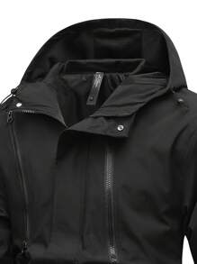 2024 New Spring Autumn Waterproof Softshell Jacket, Outdoor Sports Windbreaker, Casual Hooded Coat - Black - View 3