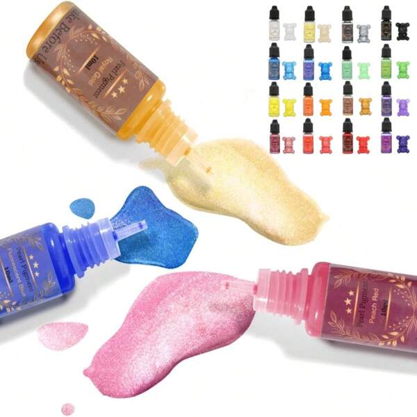 Pearlescent Epoxy Resin Dye, UV Epoxy Resin Dye Liquid For Nacreous Pigments Coloring, For Resin Keychain, DIY Crafts, Slime, Candle Making, Soap Making And Coloring Mix 10ml/Bottle