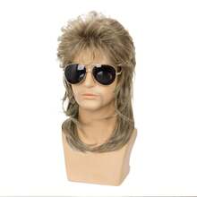 Men Mullet Wigs Brown Curly 70s 80s Retro Cosplay Costume Wig Rocker Disco Fancy Show Wigs Synthetic Wig With Bangs - Light Brown - Light Brown - View 2