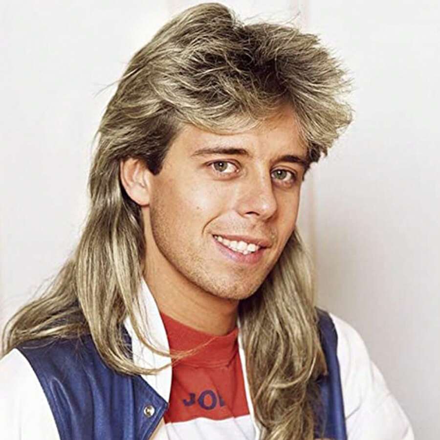 Men Mullet Wigs Brown Curly 70s 80s Retro Cosplay Costume Wig Rocker Disco Fancy Show Wigs Synthetic Wig With Bangs - Light Brown - Light Brown - View 1