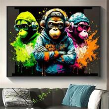 1 pièce Affiche sur canevas sans cadre contemporaine, peinture vibrante de gorille de musique, œuvre murale sur canevas imperméable et sans odeur, convient comme cadeau d'anniversaire, pour la chambre, le bureau, le salon, la maison et la décoration de dortoir