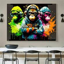 1 pièce Affiche sur canevas sans cadre contemporaine, peinture vibrante de gorille de musique, œuvre murale sur canevas imperméable et sans odeur, convient comme cadeau d'anniversaire, pour la chambre, le bureau, le salon, la maison et la décoration de dortoir