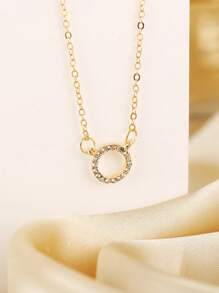 1pc 18K Plated Stainless Steel Rhinestone Hoop Pendant Necklace, Minimalist Design Suitable For Party, Date, Office Wear - Multicolor - View 3