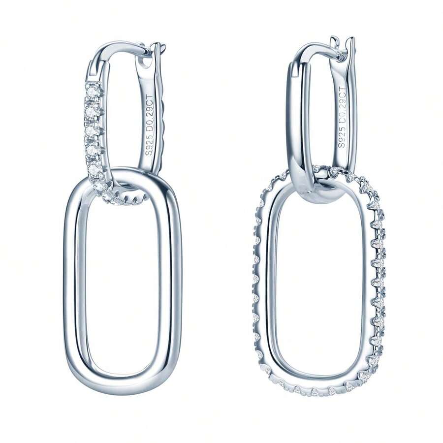 XUJIA 1 Cặp trang sức cô dâu nhẹ nhàng sang trọng thanh lịch và đẹp mắt Bạc Sterling 925 Kim cương Moissanite tròn 1,4mm Hoa tai hình bầu dục hình học cho nữ Ba cách đeo hoa tai Hoa tai kẹp giấy thời trang Quà tặng cho bạn gái Phong cách cặp đôi có chứng chỉ GRA