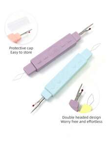1pc/3pcs/6pcs Seam Ripper & Threader Tool Set, 2 In 1 Portable Sewing Accessories, Mixed Color Thread Cutter And Eyelet Punch, Seniors Assist Threader - Random Color - View 4