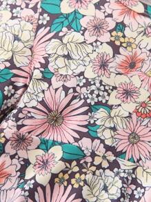 2 件套年轻女孩随机花卉印花圆领长袖上衣和裤子套装，2024 年秋季新品 - 黃色 - 查看 4