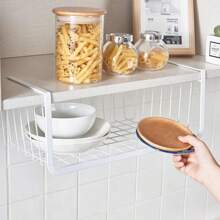 1 Piece Black Wire Basket Under Shelf, Hanging Storage Basket, Additional Storage Rack Under Cabinet, Slip-In Basket Storage Rack, Suitable For Kitchen Pantry Desk Bookshelf - Black - View 4