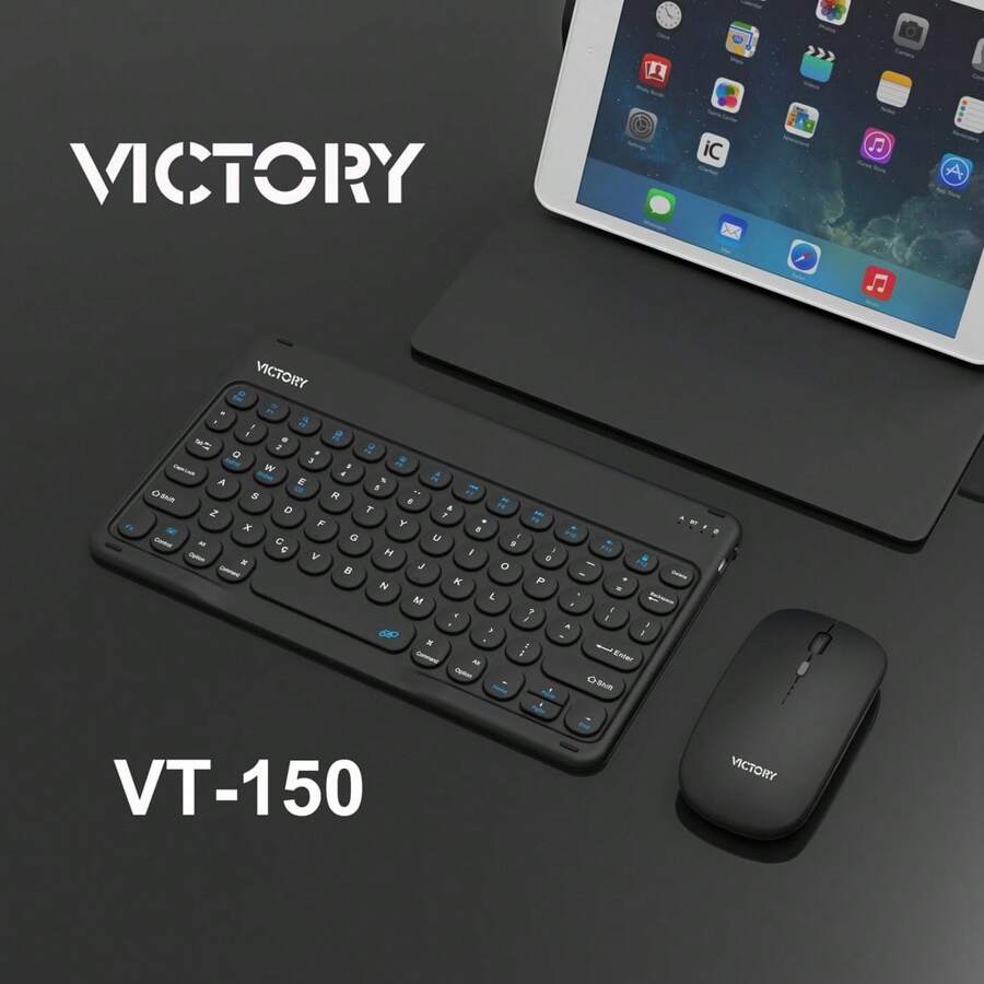 VT-150 Bluetooth Keyboard And Mouse Kit Ultra-Thin Elegant Design Compact Compatible Cell Phone Tablet PC Notebook Rechargeable - 黑色 - 查看 1