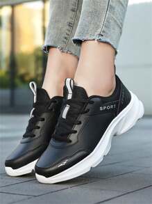 Damskie lekkie niskie trampki ze skóry syntetycznej - oddychająca podszewka z siateczki, sznurowane zapięcie, podeszwa EVA, okrągły nosek, jednolity kolor, odpowiednie do aktywności na świeżym powietrzu przez cały rok