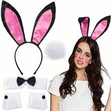 Women's Bunny Costume Set Rabbit Ear Headband Collar Bow Tie Costume Cuffs Rabbit Tail For Easter Party - Multicolor - View 13