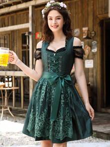 Oktoberfest Costumes Women Garden Maid Dresses 3pcs Sexy Oktoberfest Outfit Halloween Costume For Women - Dark Green - View 2