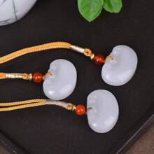 1 pieza Colgante de collar Ruyi de jade blanco natural, tallado a mano, guardián de la paz, collar de buena suerte y riqueza de moda, collar de pareja, cristal curativo, amuleto regalo, regalo para ella, regalo navideño, regalo de cristal de moda. (Caja de regalo con cordón)