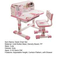 Kids Functional Desk And Chair Set, Height Adjustable Children School Study Table Chair Set With Cartoon Pattern, Ergonomic Desk Chair With Large Writing Board, Bookshelf And Book Bucket - Pink - View 10
