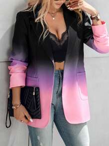 ChicMe Gradient Print Long Sleeve Blazer With Pockets Slim Fit Stylish Office Jacket Blazer