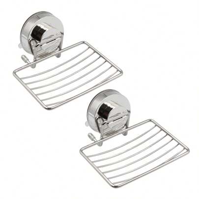 Stainless Steel Soap Holder, Bathroom Vacuum Suction Cup Wall Mounted Soap Dish, Waterproof And Rustproof For Shower, Bathroom, Tub Or Kitchen Sink 2 Pack (Silver)
