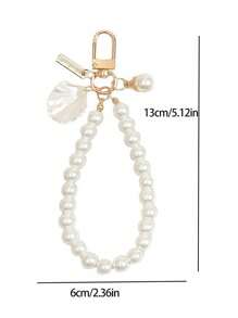 1 件仿珍珠串珠优雅钥匙扣礼物，适用于钱包、背包、手提包、书包、钥匙圈。可爱的电脑主题设计，送给粉丝的礼物，女士魅力珍珠花钥匙扣，日式风格，花珍珠，金属圆环，汽车钥匙扣，包装，情人节，母亲节，朋友生日礼物 - 白色 - 查看 3