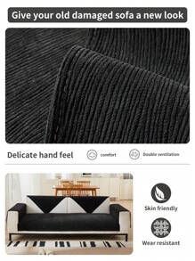 Capa de sofá de chenille de 1 peça, almofada antiderrapante de 1234 lugares/apoio de braço/protetor de encosto, universal para 4 estações - Preto - Ver 7