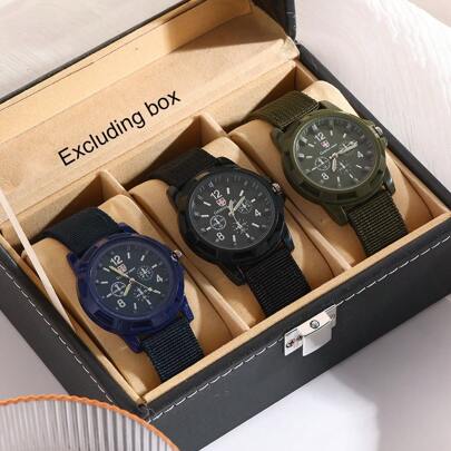 三件套休闲时尚石英表套装，配尼龙表带，适合日常佩戴，也可作为礼物赠送。