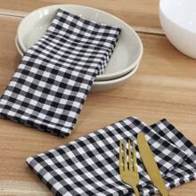 12pcs Mini Gingham Plaid Cloth Napkin Boho Cotton Table Napkin For Christmas Household Dining Table Decor Wedding Hotel 45x45cm - 黑色 - 查看 3