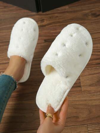 Neue Hausschuhe mit großer Schleife, kuschelig gefüttert, bequeme Hausschuhe für Innen