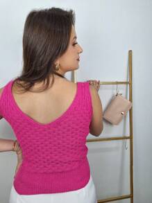 Women's Blouse Cropped V-Neck Strap Braided Brick Knit Modal Knit Fashion Blogger - Hồng - Xem 5