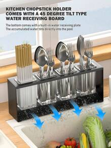 3/4 Cup Steel Mesh Cutlery Organizer With Draining Tray, Countertop Utensil And Knife Holder, Gray - Grey - View 8